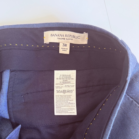 NWOT BANANA REPUBLIC MENS TAILORED SLIM FIT 💯LINEN PANTS CROSS BLUE HERRINGBONE - Picture 9 of 10